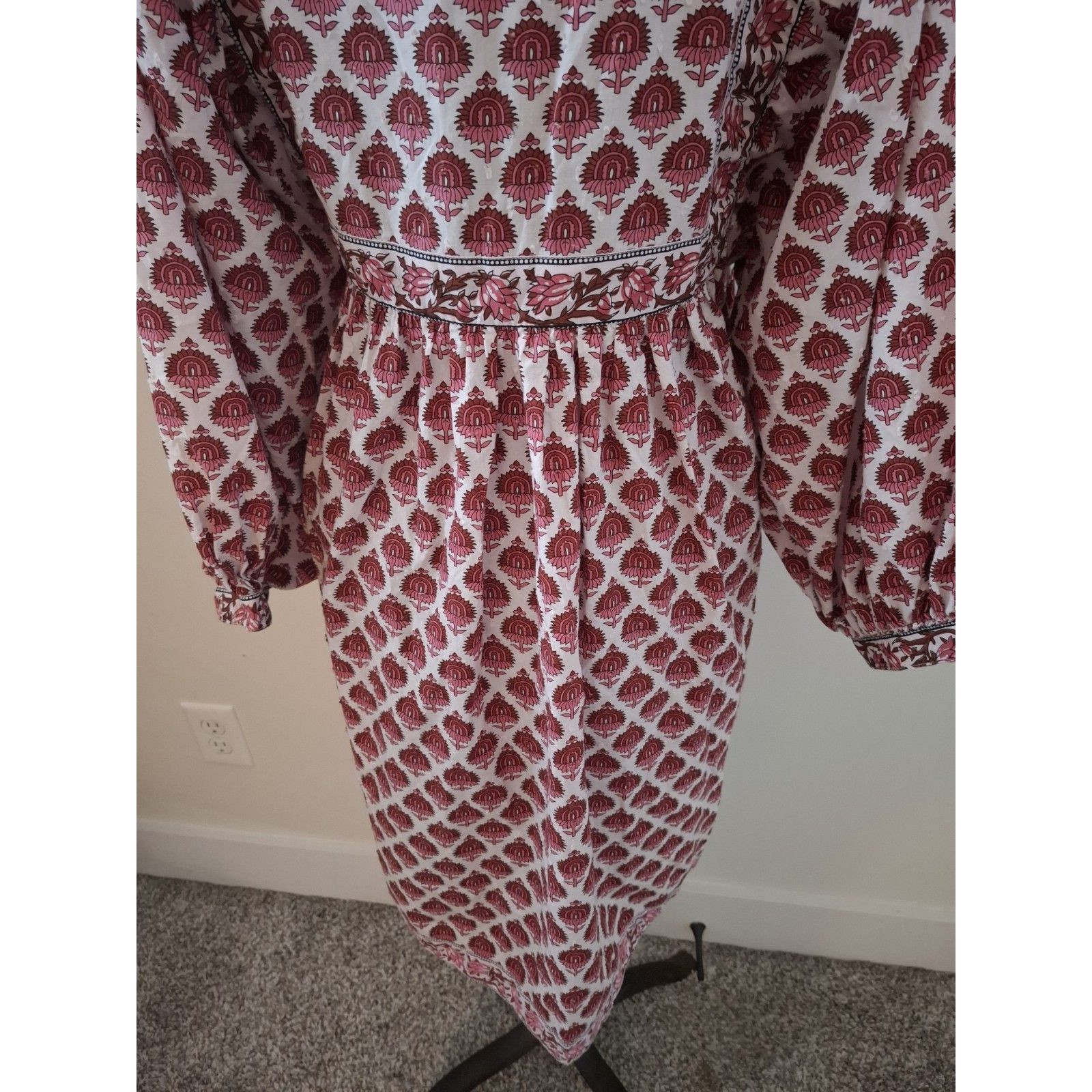 Becasa Dress Womens M/L Burgundy Pink Floral Block Print Cotton Boho Euc — image 6 of 8